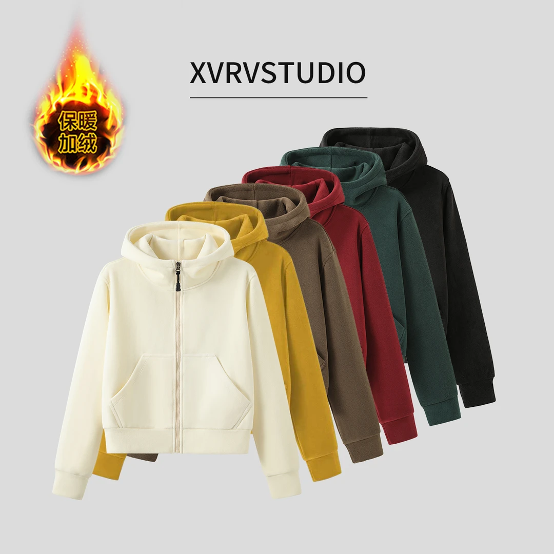 【117专属】XVRV“双面奥粒绒”连帽加厚外套秋冬新款运动显瘦卫衣