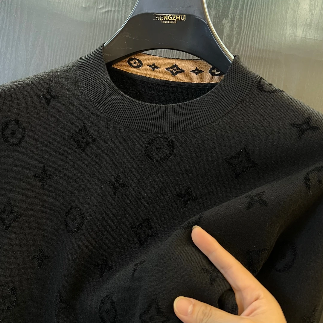 高品质天鹅绒！秋冬男士植绒圆领老花毛衣经典百搭时尚长袖针织衫