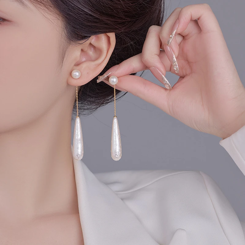 800银仿珍珠耳饰 18K真金电镀银针珍珠水滴耳环法式优雅耳坠通勤