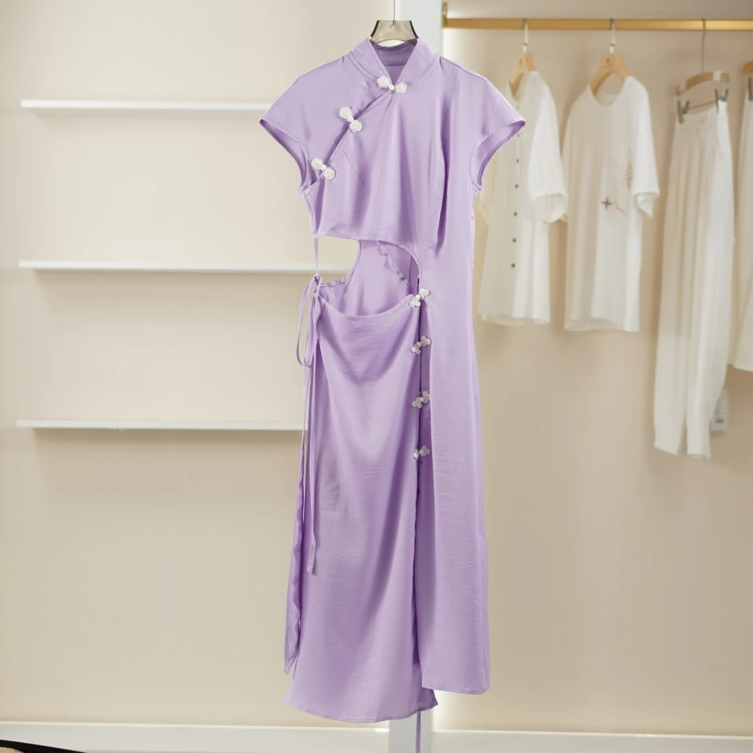 麦迪尚品【蒙M】5050122 优雅气质露腰连衣裙中式风品牌撤柜女装