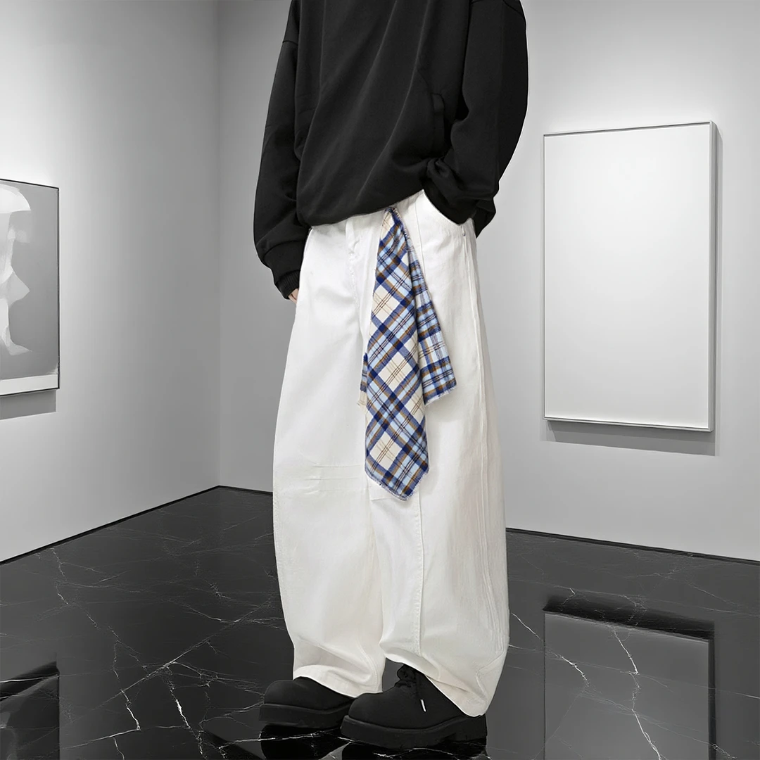 827秋冬新品美式高街复古休闲裤男女同款拆卸方巾潮流宽松阔腿裤