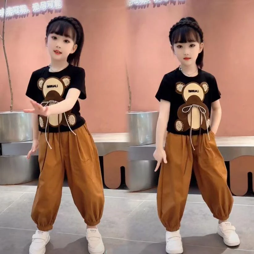 新款夏季女童洋气短袖套装网红款儿童大童运动棉质舒适透气