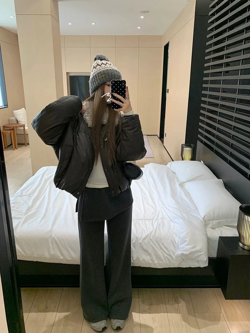 韩版显瘦2025秋冬季新款假两件半身裙微喇长裤女休闲百搭阔腿