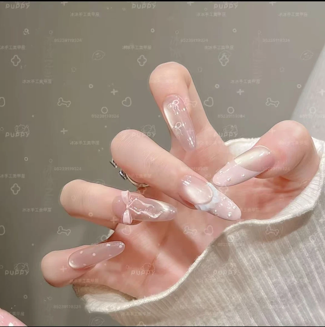 【半糖主义】显白气质法式猫眼纯手工穿戴甲时尚百搭美甲10片