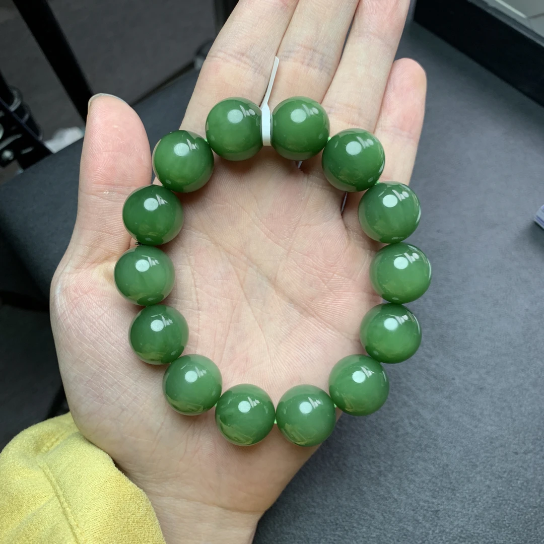 和田玉俄碧碧玉手串 卡16 T238