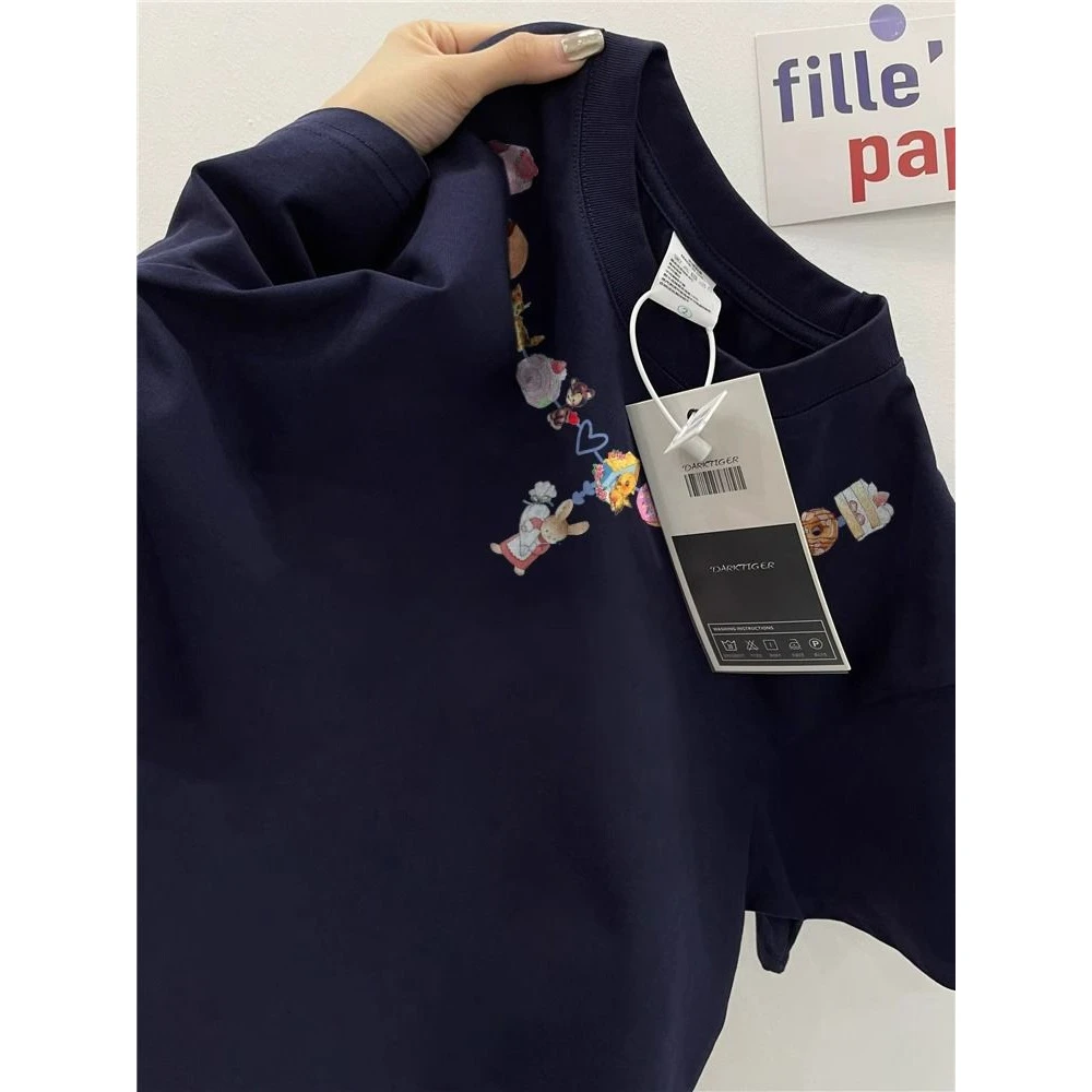 卡通纯棉美式短袖T恤男女夏季新款情侣宽松慵懒风半袖时尚ins上衣