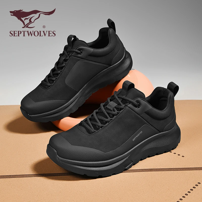 七匹狼男鞋2025秋季新款运动休闲鞋男黑色防滑耐磨户外徒步登山鞋