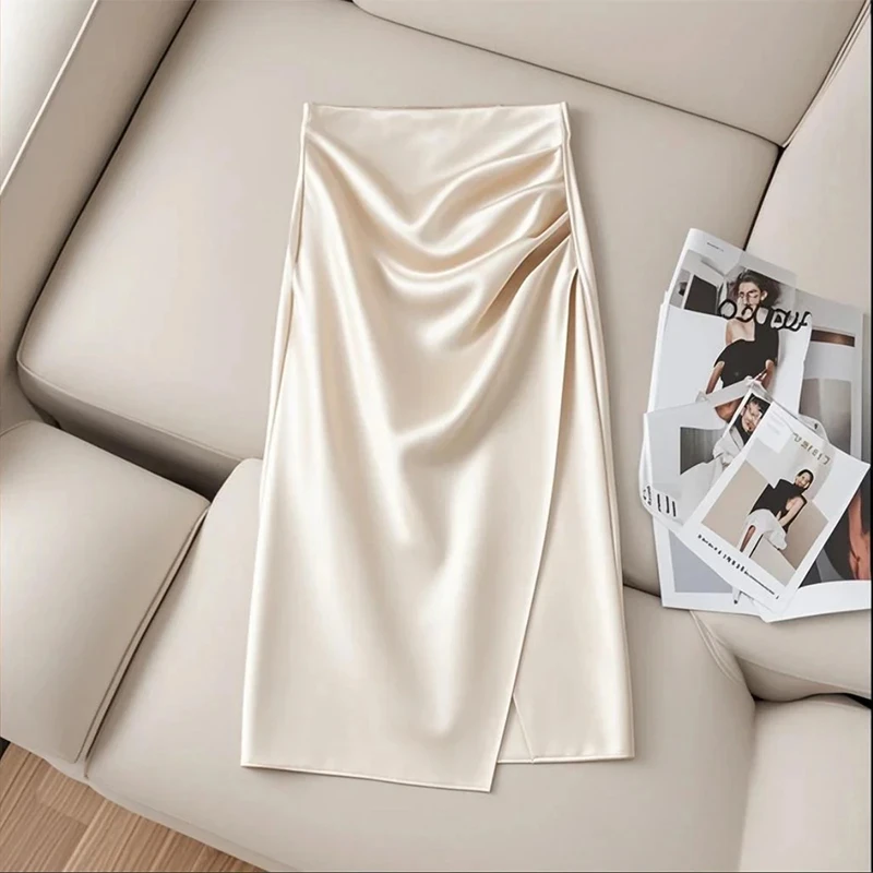 不规则时尚百搭半身裙女2025年夏季新款褶皱包臀裙子中长款a字裙