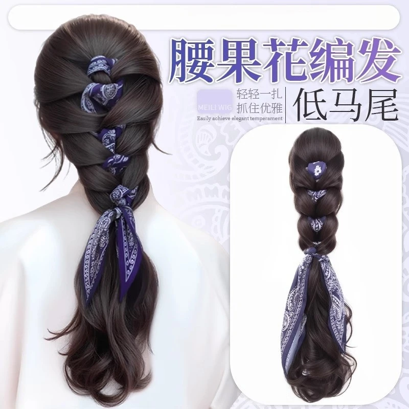 假发辫子女腰果花编发麻花辫自然仿真抓夹低马尾新中式假发辫马尾