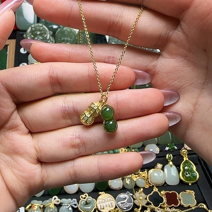 颈饰银S925镶嵌和田玉送链子送绳