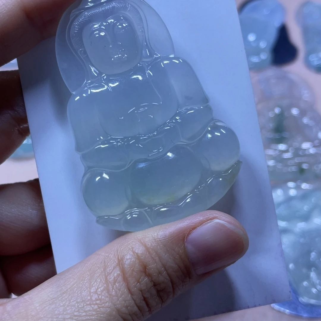 翡翠颈饰未镶嵌天然缅甸翡翠A货观音