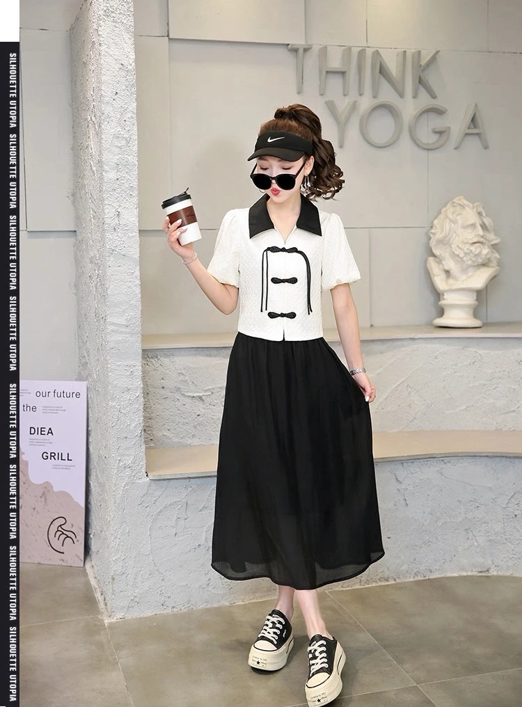 新款时尚国风盘扣外套搭半身裙两件套XT161