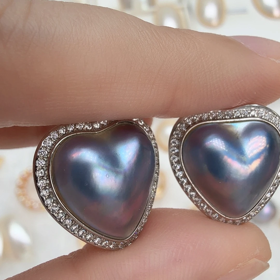 耳饰银S925镶嵌拼合珍珠（马贝珠）