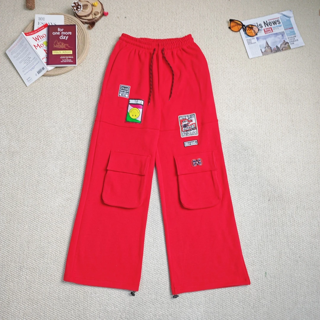 2025春季新款百搭字母印花刺绣加厚休闲裤阔腿裤8942