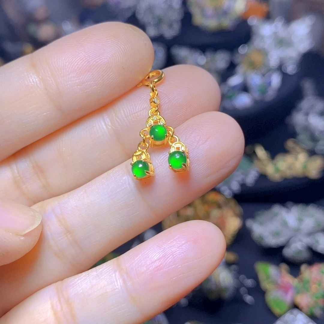 翡翠银S925镶嵌吊坠(不含链)天然翡翠