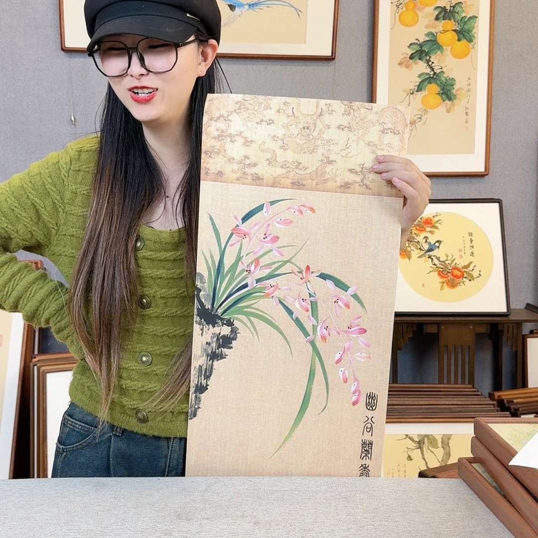 版画纯手绘，纯手写带框尺寸：36×69厘米