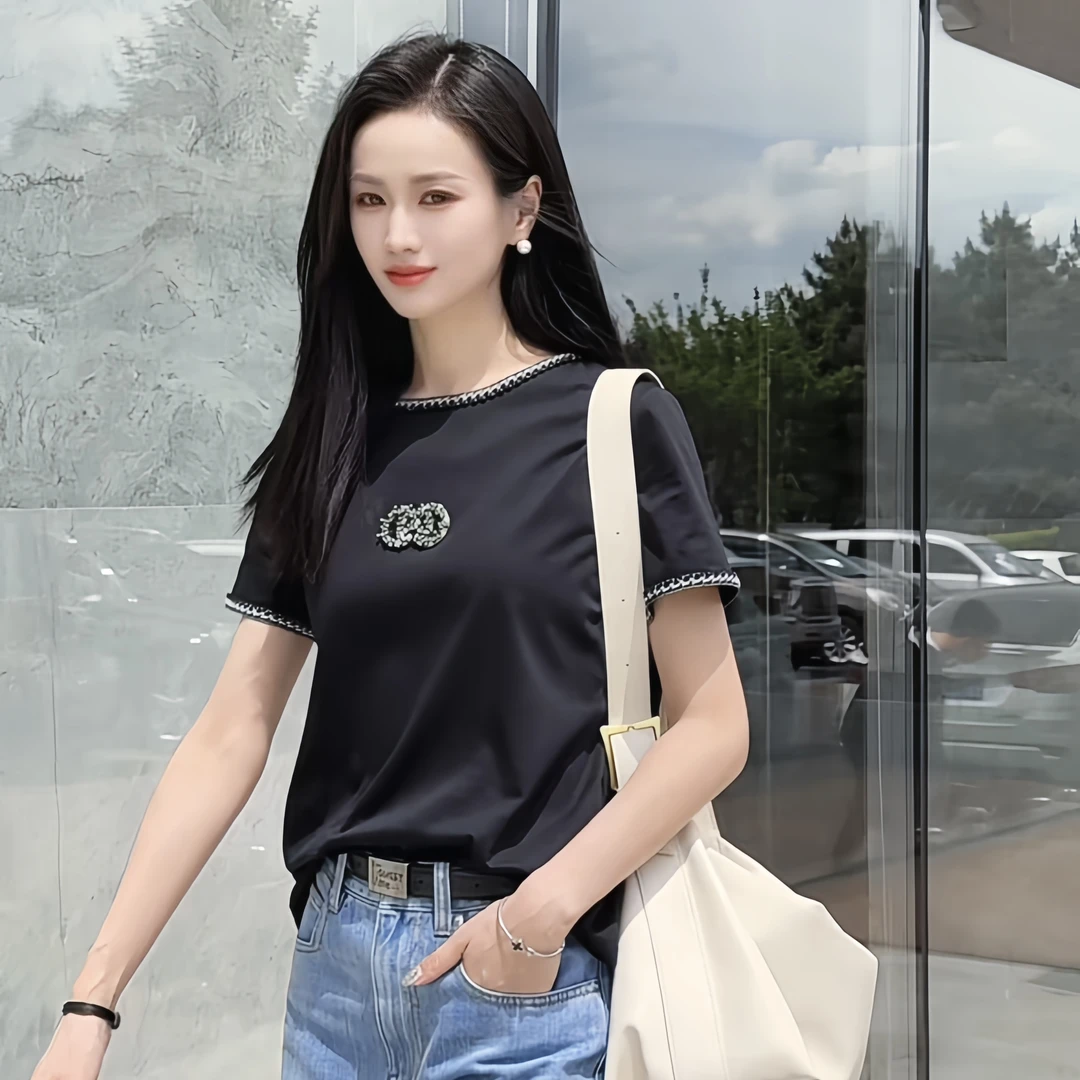 AMASS/阿玛施圆领领口袖口立体花边设计T恤上衣530054