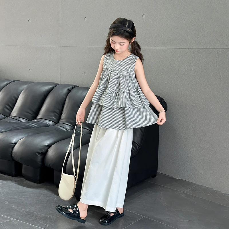 女童夏装阔腿裤套装2025新款儿童背心休闲两件套韩版洋气中大童潮