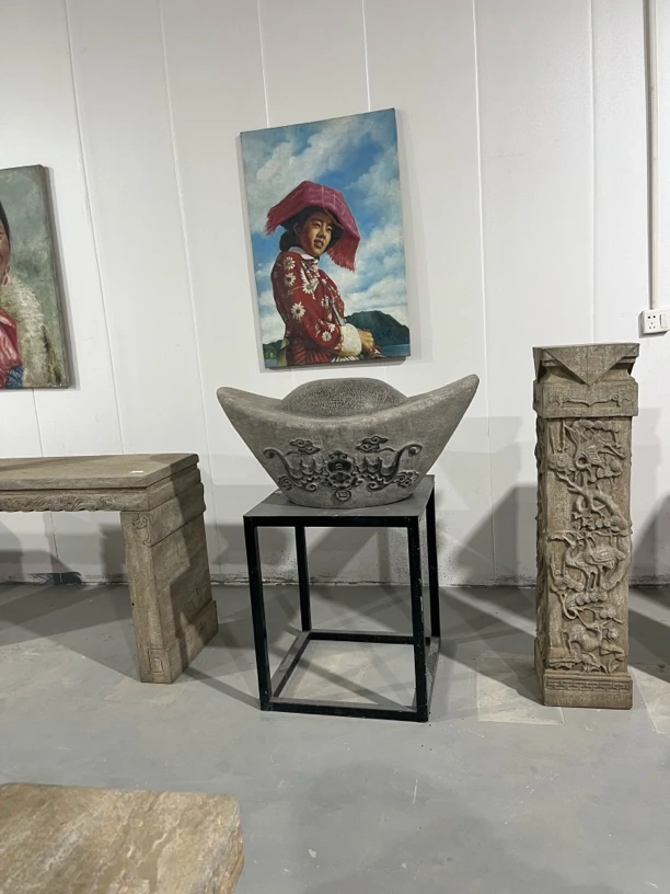 青石中式复古家居装饰桌面造景雕刻工艺品