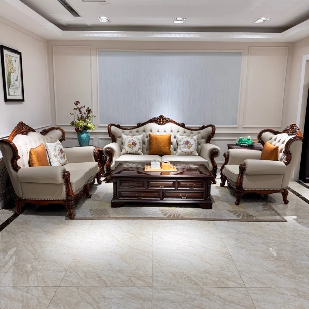 美式全实木雕花欧式沙发沙发欧式豪华客厅真皮组合大欧式沙发沙发