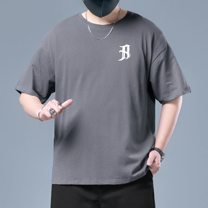 短袖夏季男款大码宽松纯棉半袖T恤胖子男装加肥加大潮流圆领上衣