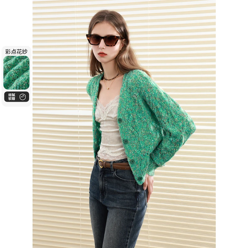 【陈大可专属】三彩2024秋季新款多巴胺毛衣彩点花纱针织开衫dbq