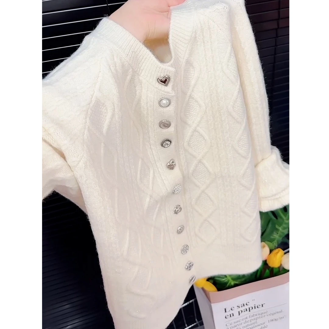 大码法式优雅精致圆领毛衣开衫胖mm2025秋季新款减龄显瘦软糯上衣