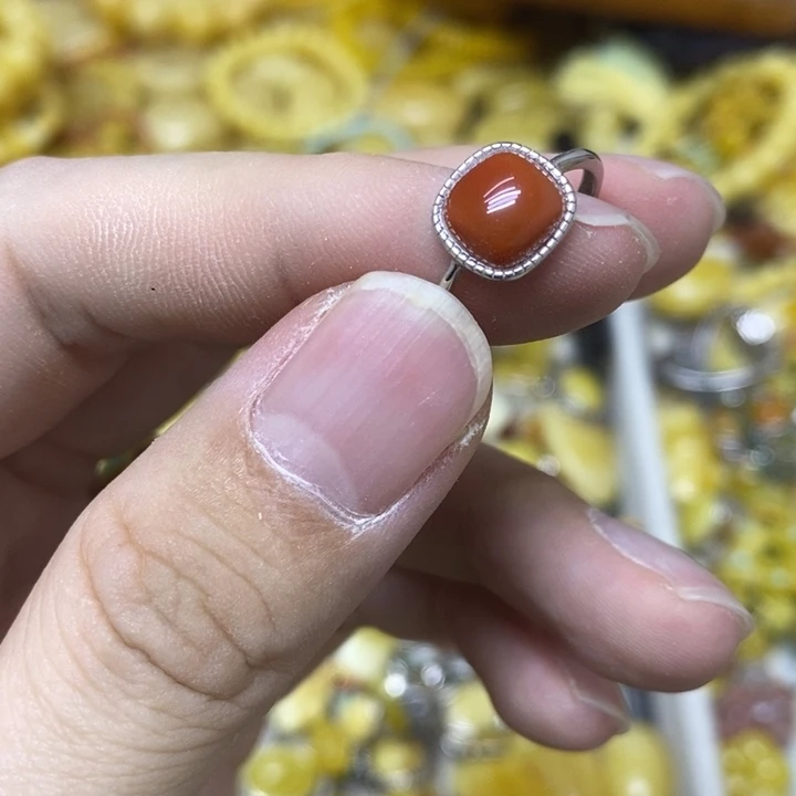 南红玛瑙银S925镶嵌戒指