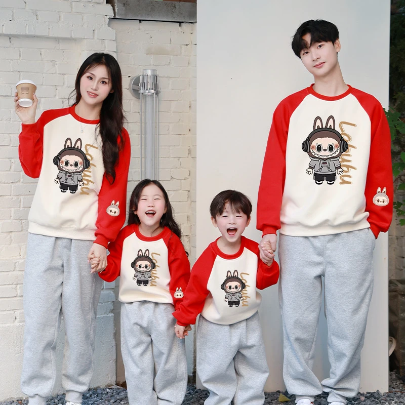 {质量保证}拉布布卡通周边卫衣亲子装男女休闲时尚全家家庭长袖装