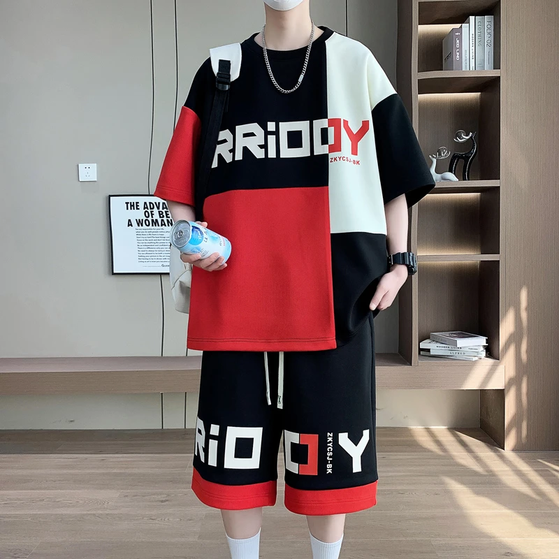 2025夏季新款青少年短袖t恤男生初高中学生休闲套装男运动两件套