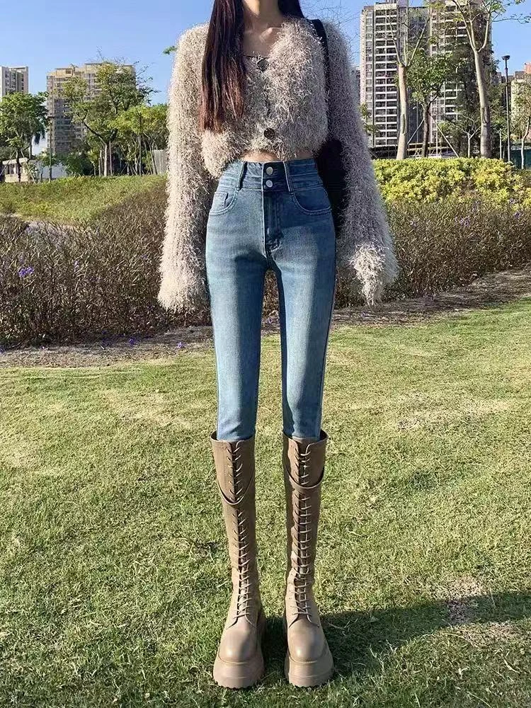 （整款）高品质高腰牛仔小脚裤工厂尾单贴号过款链接