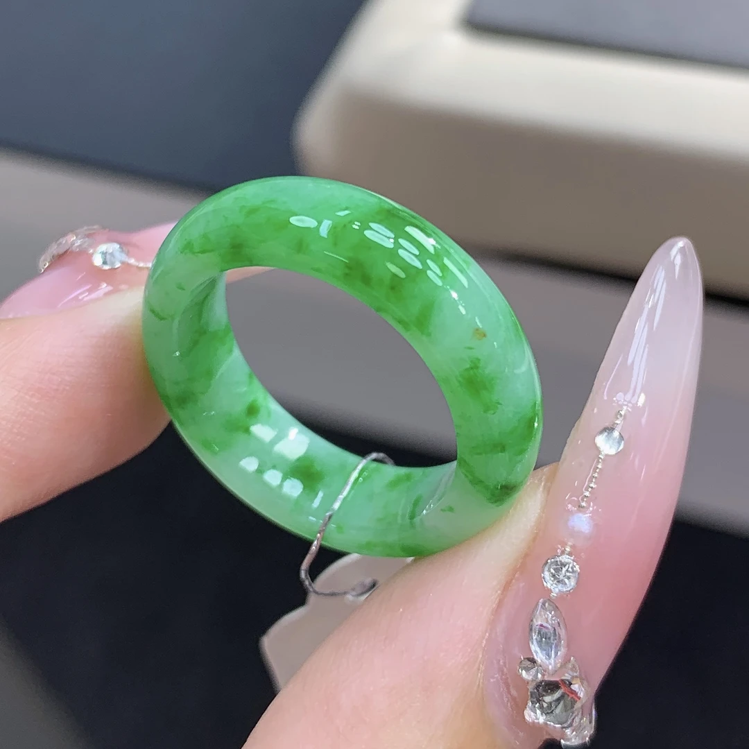 15圈 缅甸天然翡翠 冰飘辣阳色翡翠戒圈尺寸17.5-6.1-3.7mm