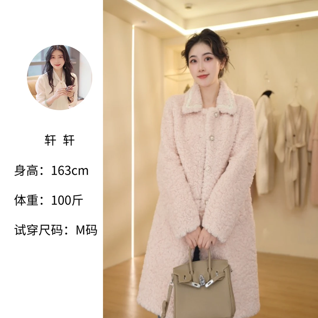 人造皮草 【轩轩】珍珠扣气质洋气加厚保暖女中长款毛毛外套 F66198