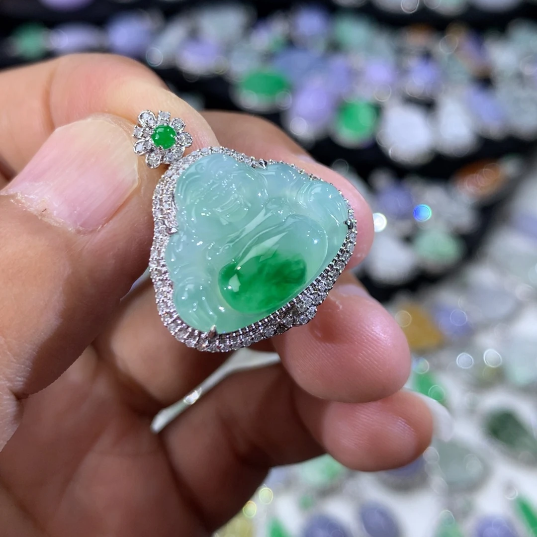 微***器翡翠18K金镶嵌吊坠(不含链)