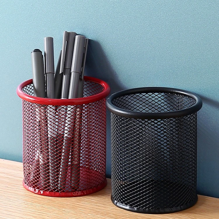 圆形网格笔筒办公桌创意多功能笔筒笔桶时尚小清新桌面收纳笔