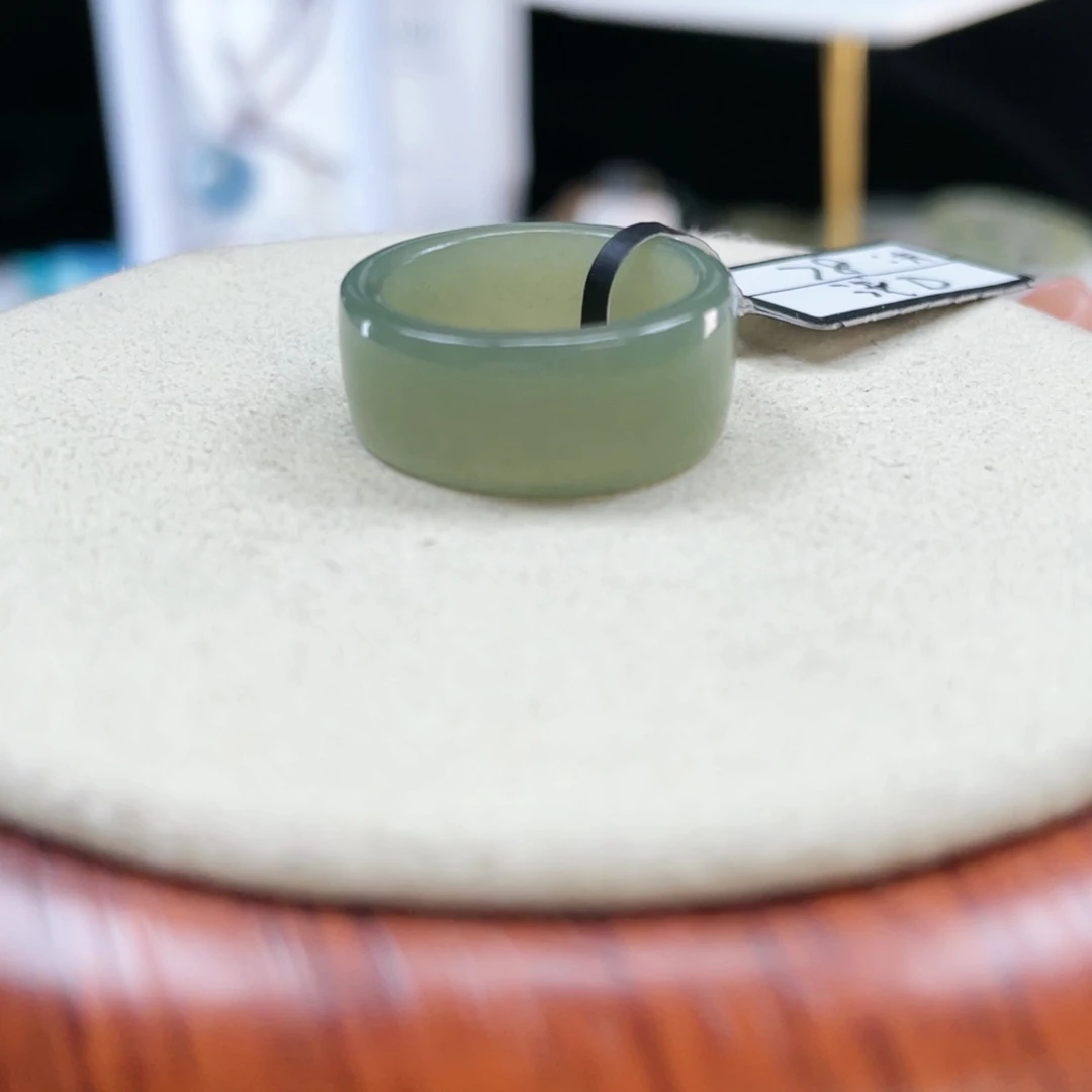 和田玉未镶嵌戒指P1墨青圆切16.1