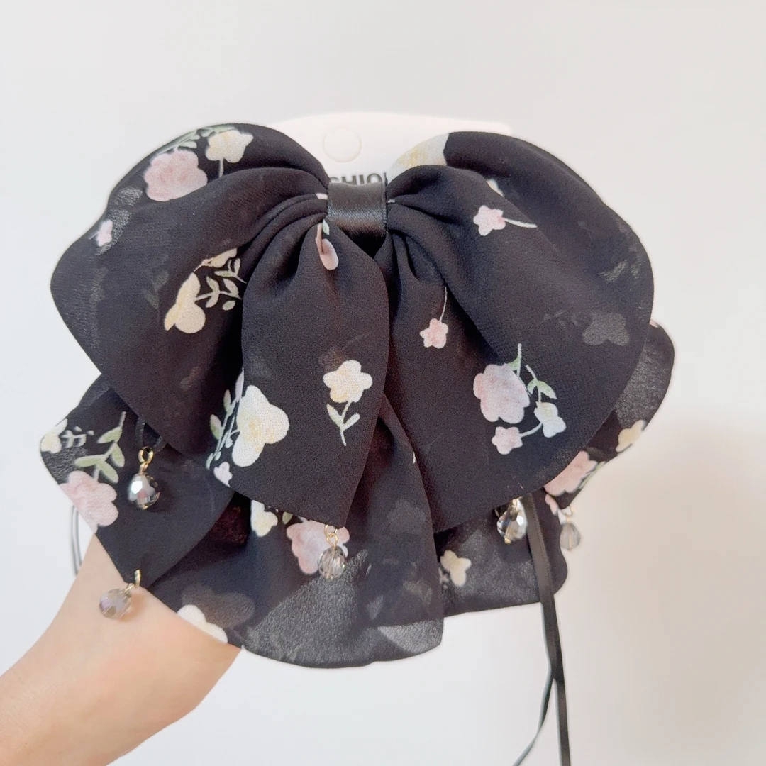 蝴蝶结飘带抓夹女新款印花蝴蝶洋气马尾夹后脑勺半扎发鲨鱼夹4428