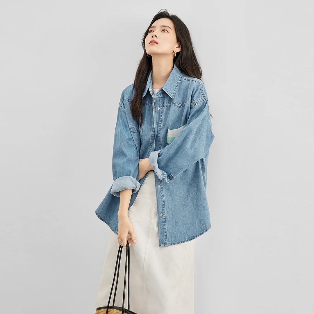 【粉丝专属】D01对白文森特·梵高联名复古宽松牛仔衬衫女EDC045