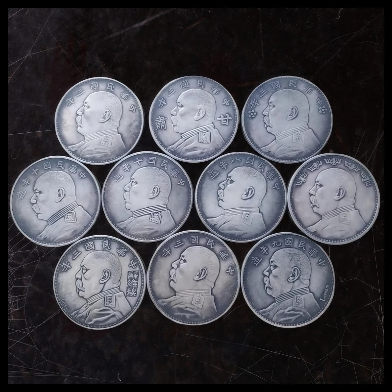仿古袁大头紫铜材质银元老包浆随机（或留言制定）十枚手工圆形纯铜