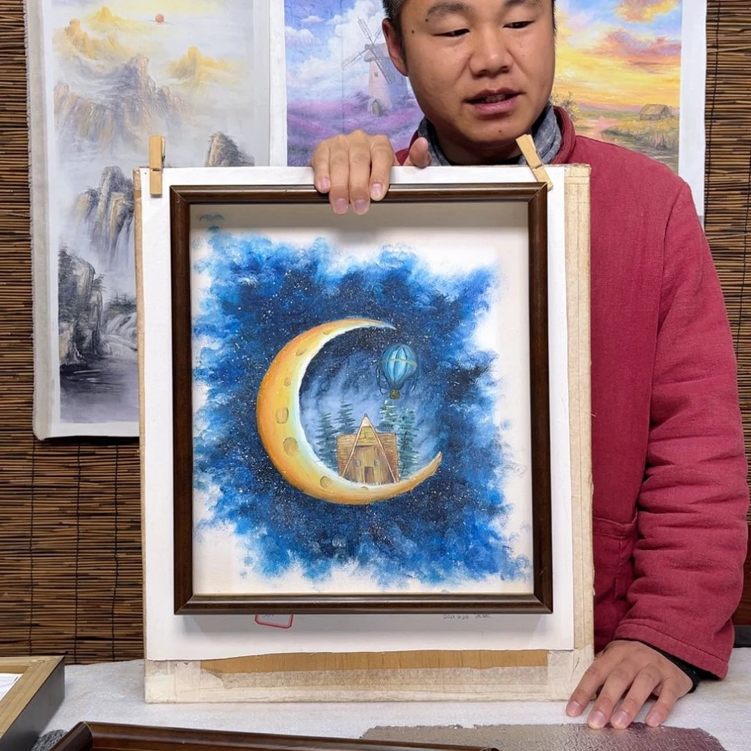 油画行路人小院绘画作品竞拍