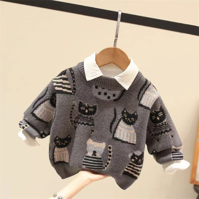 儿童2025秋冬新款男童卡通针织衫百搭打底韩版毛衣