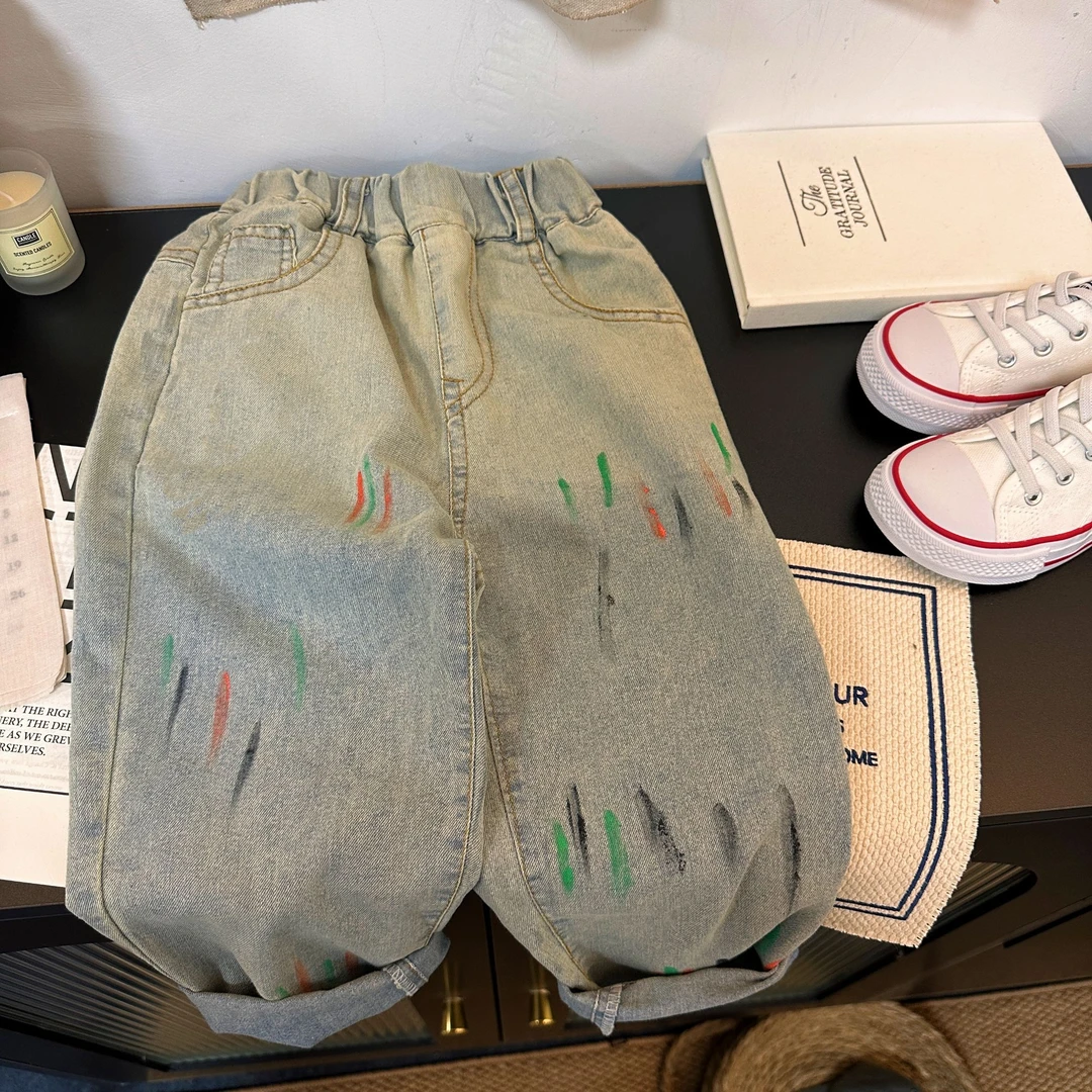 2906个性时尚潮流洋气流行春款男女童工艺牛仔裤