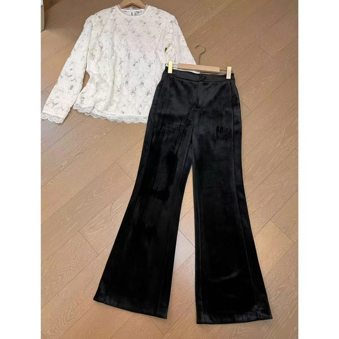 JOJO/玖了个玖 2025春款 短密丝绒款显瘦百搭精致微喇裤2412B6132