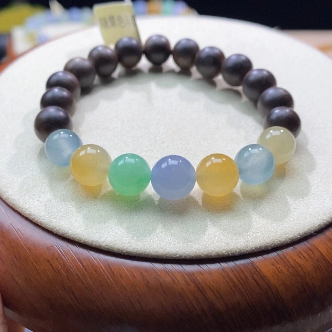 翡翠未镶嵌颈饰翡翠糖果色圆珠手串9+mm