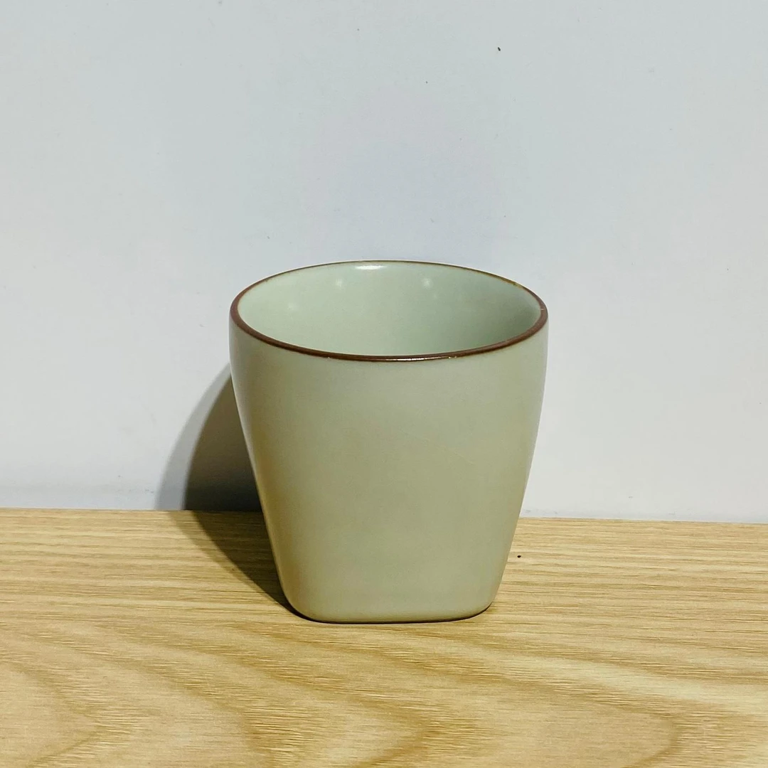 吾游茶器米黄汝窑天圆地方杯