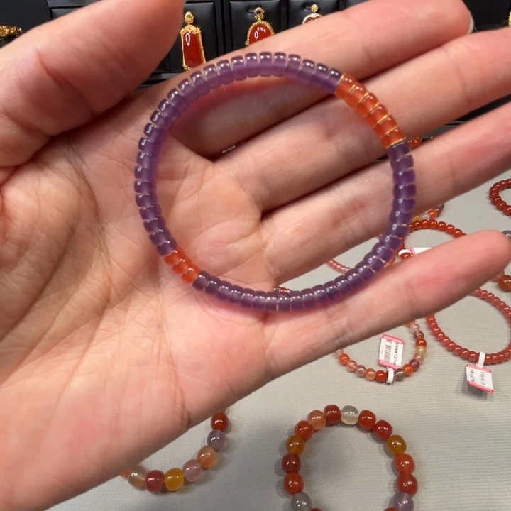 招***～南红玛瑙18K金镶嵌手链