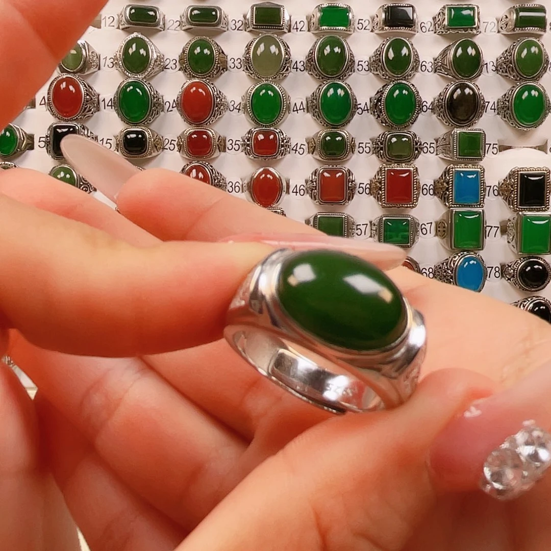 银S925镶嵌戒指和田玉