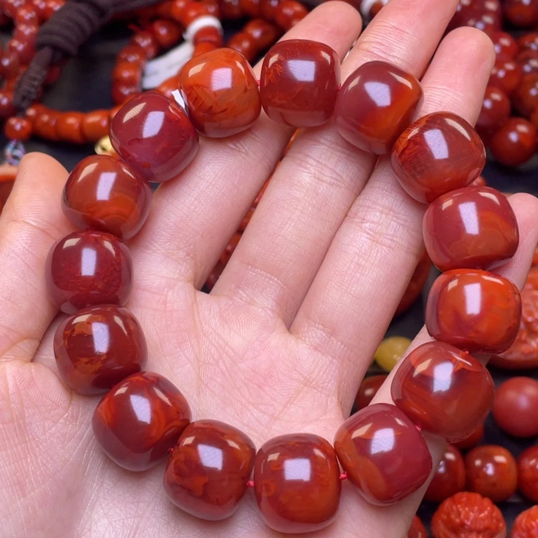 南红玛瑙其他未镶嵌16mm精工瓦西玫红火焰老型手串