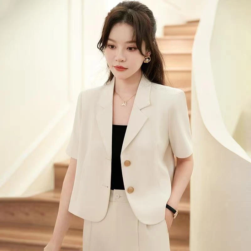 小个子西装外套女2025新款夏装短袖通勤单件高级感短款西服外套