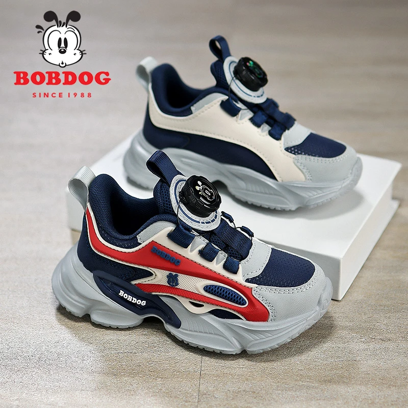 巴布豆童鞋2025春季新款女童软底防滑运动鞋4-12岁男童皮面老爹鞋